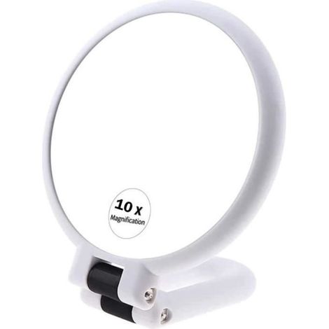 10x Miroir de Maquillage Grossissant, Miroir Double Face avec Poignée Réglable, Miroir Beauté Voyage Pliable Portable Petit [166] (1/4)