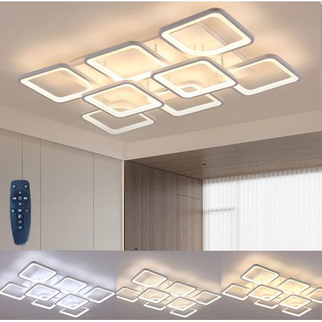 Plafonnier LED carré avec télécommande, abat-jour en acrylique, 8 LED, intensité variable, 220 V, 120 W, idéal pour les salons et les cuisines. (1/5)
