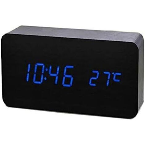 LED-Wecker aus Kunstholz, Digitalwecker für Zuhause und Büro, mit Tonfunktion, Temperatur-/Luftfeuchtigkeits-/Kalenderanzeige, Batterie-/USB-Betrieb, Schwarz/Blau (1/5)