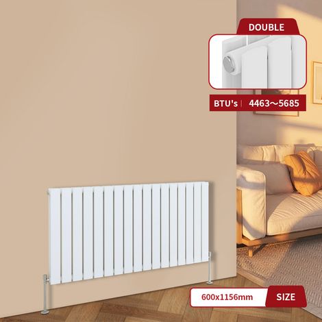 Warmehaus White Central Heating Radiator Flat Panel Horizontal Double 600x1156mm (1/4)