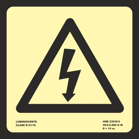 Señal de Riesgo Eléctrico (sin texto) con capa luminiscente SEKURECO                         210 x 210 mm                          CLASE A (PVC 1 mm) (1/2)