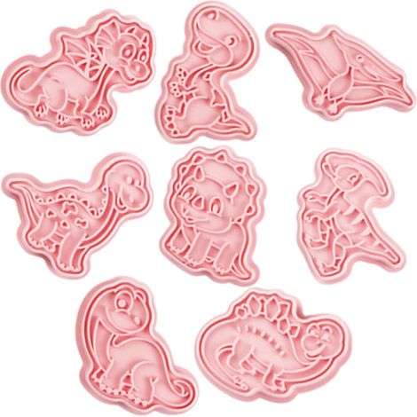 Ensemble 8 emporte-pièces dinosaures avec poussoir, moules à biscuits animaux en plastique pour la pâtisserie, tampons 3D pour fondant et biscuits (1/5)