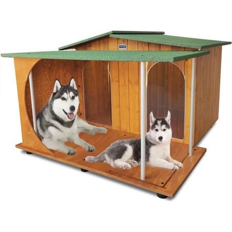 Cuccia in Legno per Cani da Esterno 2 TENDINE OMAGGIO Misura Alano mod. Oasi con Veranda  MADE IN ITALY C - Doppio Ingresso e Separé con 2 TENDINE OMAGGIO