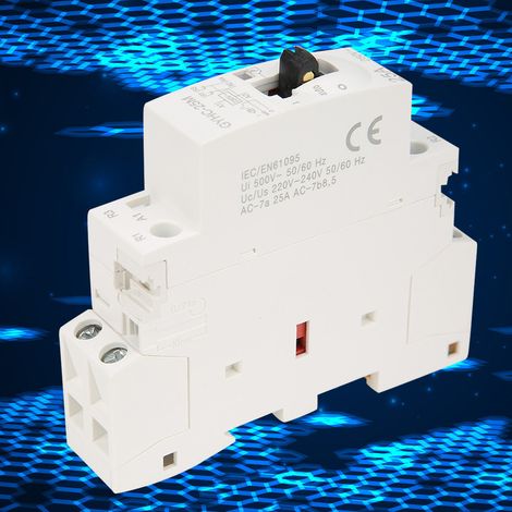 Contacteur secteur domestique 2P 25A 220V 50Hz sur rail DIN avec interrupteur de commande manuel (1/5)