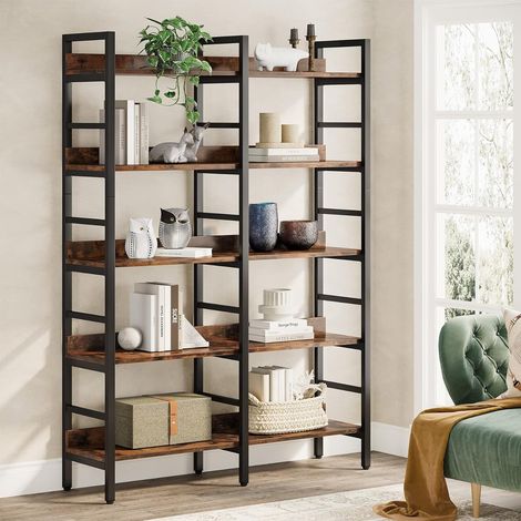 Tribesigns Libreria a 5 livelli, Scaffale Portaoggetti, 120 x 30 x 180 cm, Stile Industriale, Espositore per Soggiorno, Ufficio, Studio, Camera da letto, Cucina, Marrone Vintage e Nero