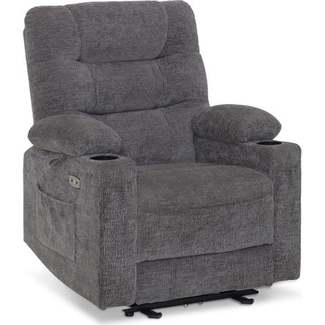 M MCombo Relaxsessel mit Liegefunktion, Fernsehsessel Elektrisch Verstellbar, TV Sessel, Recliner Chair, Chenille Stoff, USB & Getränkehalter, Wohnzimmer, 7033 (Grau) (1/5)