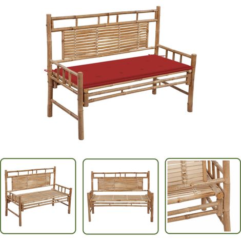 The Living Store Gartenbank mit Auflage 120 cm Bambus - Bambus Gartenbank - Gartenmöbel - Outdoor Möbel - Sitzbank - Balkonmöbel (1/5)