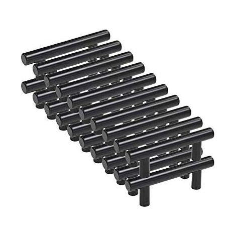 20 Stück schwarze Möbelgriffe, schwarze Küchenmöbelgriffe, T-Schrank- und Schubladengriffe, schwarzer Mittenabstand 96 mm (Ø 12 mm).