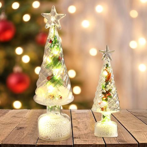 2 Pièces Petit Sapin de Noel, Mini Sapin de Noel Lumineux LED, 23cm+14cm Mini Sapin Lumineux, Decoration Table Noel, Acrylique LED Arbres de Noël pour Interieur Maison Bureau Chambre Fête(A) (1/5)