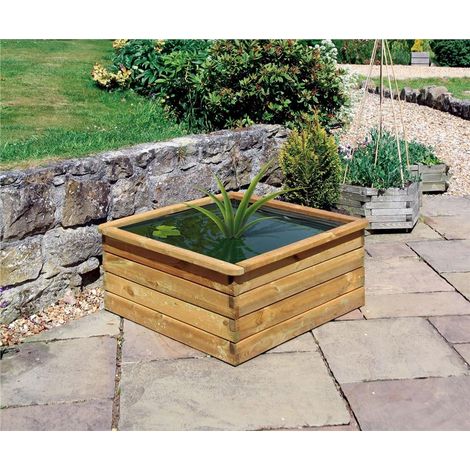 Zest Aquatic Raised Wooden Square Garden Pond Planter Small Flowers 90cm (1/2)
