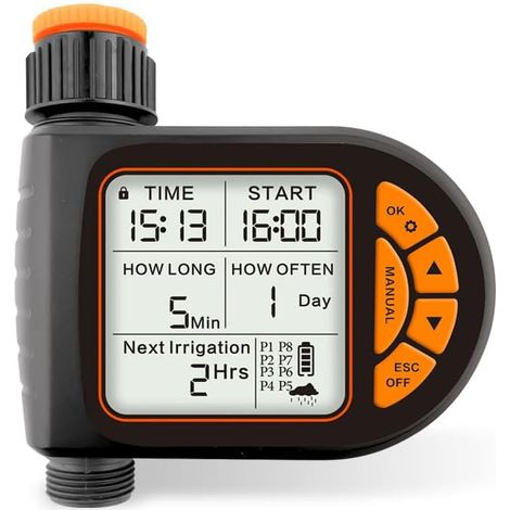Timer, programmierbarer Gartenschlauch-Wasserhahn-Wassertimer mit Regenverzögerung für den Außenbereich, Rasen, Hofbewässerung, Tropfbewässerung
