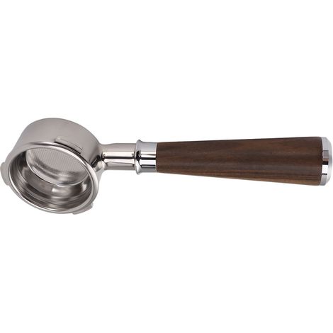 Portafiltro senza fondo, 58 mm, 3 manici, acciaio inox, manico in legno massello per caffettiera Barsetto, modello A, palissandro nero. (1/5)