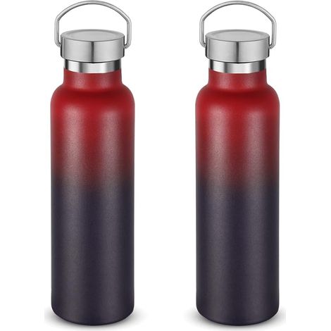 600ml Gourde Inox avec Poignée 2 paquets, Bouteille Isotherme à Double Paroi Avec Couvercle Anti-Fuite, Tasse Réutilisable en Métal Pour L'école, Randonneurs, Cadeaux(Dégradées,2 Set) (1/5)