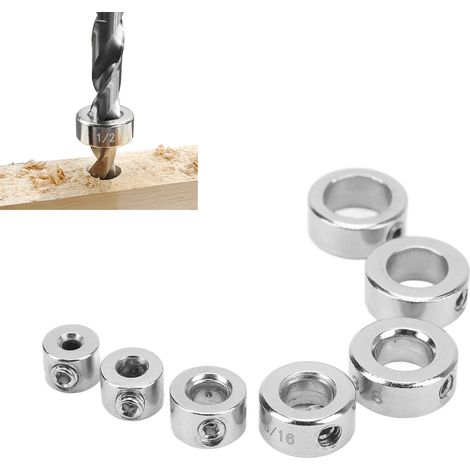 Ensemble de 8 forets impériaux, bagues de butée, gabarits de perçage hélicoïdaux, outils de réglage de profondeur de perçage et de fixation des butées pour le travail du bois (1/5)
