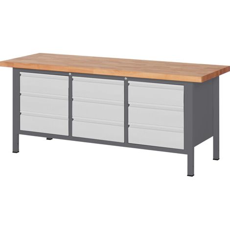 Etabli réglable en hauteur STIER Premium avec 9 tiroirs, lxPxH 2 000x700x840-1 040 mm