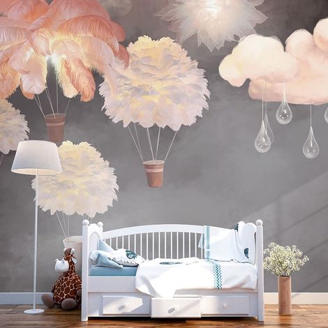 Papier Peint Enfant - Montgolfières Florales et Nuages - 150 x 250 cm (1/2)