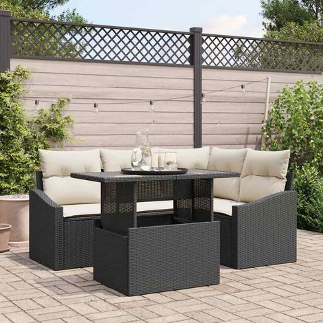 vidaXL Garten-Sofa-Set 5-teilig Schwarz Rattan Garten-Sofa-Set (1/5)