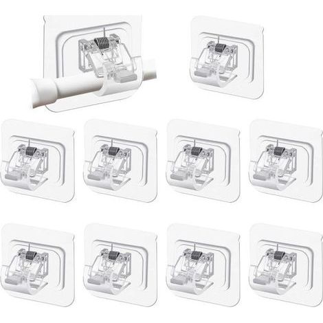 10 no-drill curtain rod brackets, transparent adhesive hooks, suitable for curtain rods and towel rails (1/4)