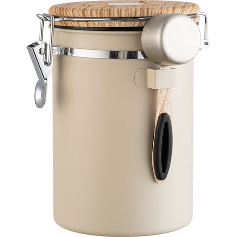 Contenitore per caffè - 1,8 L - Contenitore ermetico con valvola CO2 - Effetto legno - Adatto per caffè, chicchi di caffè, tè, zucchero, ecc. - Valvola CO2 - Contenitore per alimenti - Acciaio inossid