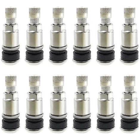 12 Pièces Valves de Pneu en Acier Inoxydable TR525 Argenté avec Capuchon de Poussière pour Voitures Motos Camions Jante Métal Tubeless (1/5)