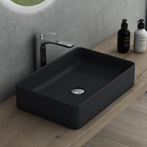 Mai & Mai Vasque à Poser 58x37x13,5cm Lavabo en Céramique Noir Mat avec Nano-revêtement BR105D (1/5)