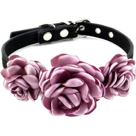Collier pour chienne chatte décor floral rose fleur, taille XS, lilas violet, collier élégant pour petit animal, accessoire mignon et confortable.