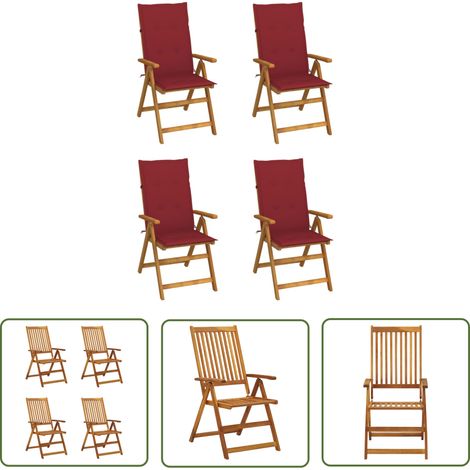 The Living Store Hochlehner Verstellbar 4 Stk. mit Auflagen Massivholz Akazie - Gartensessel - Gartenmöbel - Holzsessel - Akasienholzmöbel - Relaxsessel (1/5)
