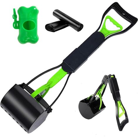 Ramasse-crottes portable pour chiens et chats de 61 cm avec long manche pliable, 20 sacs à déjections et 1 distributeur, idéal pour la cour et l'herbe, idéal pour les grands et petits chiens. (1/5)