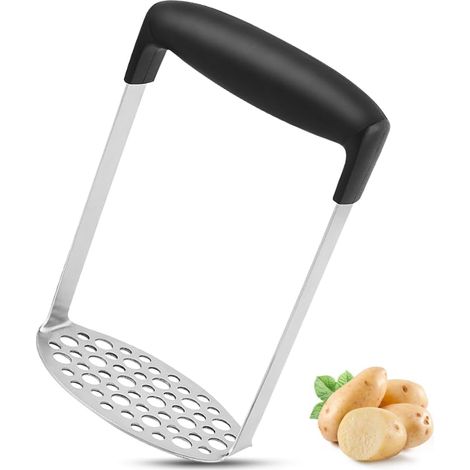 Presse-purée lisse et robuste en acier inoxydable avec poignée antidérapante, pour une purée de pommes de terre réussie. (1/5)