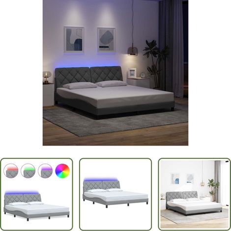LED-Leuchten - Bettgestell mit LED ohne Matratze Hellgrau 180x200 cm Stoff (1/5)