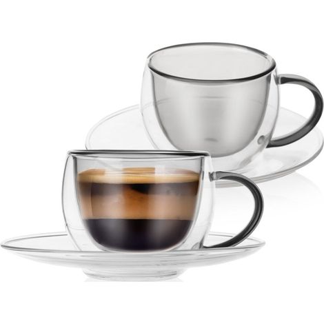 Doppelwandige Thermobecher mit Untertasse für doppelten Espresso 90 ml 2 Stück. (1/5)