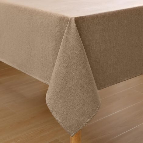 1 Nappe Rectangulaire 140x180 cm Aspect Lin Imperméable Anti-tâche Polyester pour Jardin Salle à Manger Marron Clair
