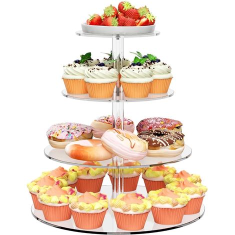 4 Niveaux Présentoir à Cupcakes, Rond Tour à Gâteaux en Acrylique Présentoir Transparent à Étages Support à Desserts Réutilisable pour Mariage Anniversaire Baby Shower Halloween Fête (1/5)