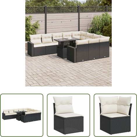 Gartenmöbel - 11-tlg. Garten-Sofagarnitur mit Kissen Schwarz Poly Rattan (1/5)