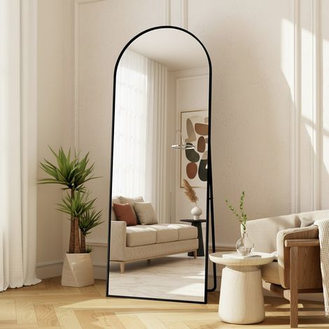 Specchio da Terra ad Arco 164x54 cm - Grande Specchio a Figura Intera con Cornice in Alluminio - Autoportante o da Parete - Nero