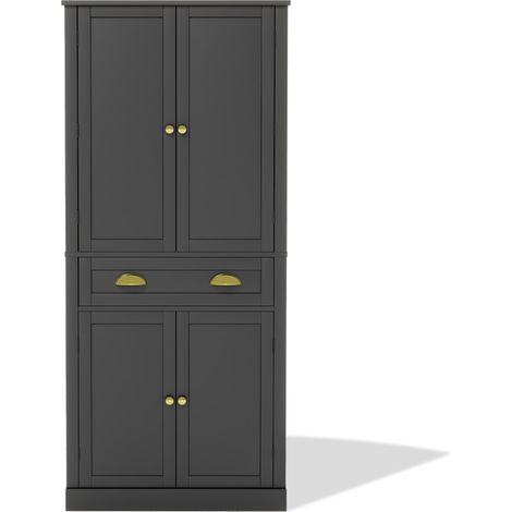Aparador alto de cocina 182 cm con 4 puertas, 1 cajón y estantes ajustables, negro (1/5)