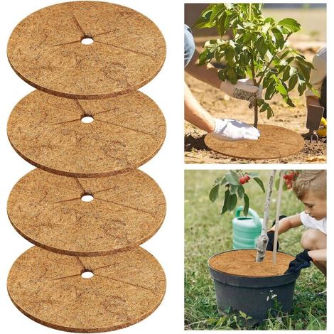 Disco pacciamatura da 30 cm Disco di cocco 4 pezzi Tappetino pacciamatura in fibra di cocco sicuro Protezione per piante di cocco traspirante ed ecologica per piante in vaso Protezione per
