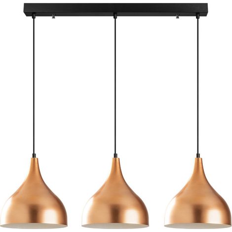 Suspension Luminaire en métal cuivre et noir 97 x 16 cm hauteur 126 cm 3 lumières E27 40 W IP20 réglable - Livraison gratuite (1/5)