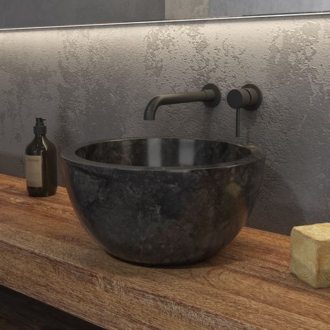 Lavabo bagno design a ciotola in marmo nero 40cm Litos-LN40 kamalu (1/5)