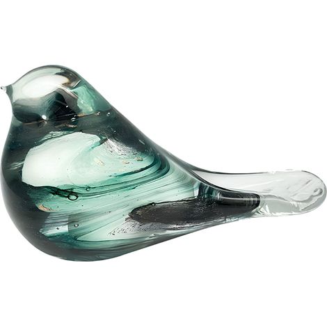 Presse-papier oiseau en verre marbré vert noir blanc (1/2)