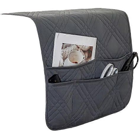 Housses d'accoudoirs de canapé avec poches, protections d'accoudoirs de canapé, sacs de rangement pour accoudoirs de fauteuil, sacs de rangement pour petits objets, gris foncé. (1/5)
