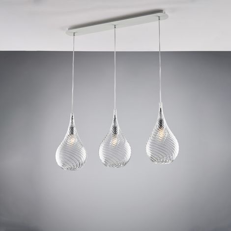 Lampadario Binario Moderno Pluvia Metallo Trasparente 3 Luci E27