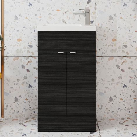 Hudson Reed Fusion Compact Vanity Unit with Basin 500mm Wide - Charcoal Black Woodgrain (1/5)
