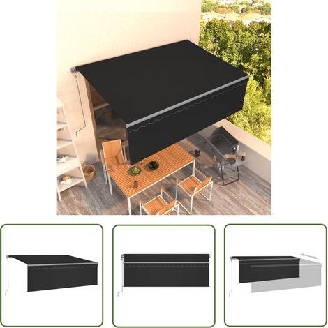 The Living Store Markise Automatisch Einziehbar mit Volant 4x3 m Anthrazit - Markise - Sonnenschutz - Gartendekoration - Terrassenzubehör - Aluminium Markise (1/5)