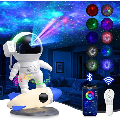 Projecteur galaxie astronaute, projecteur d'étoiles et de nébuleuses avec lampe fusée, veilleuse LED pour chambre, télécommande, blanc (1/5)