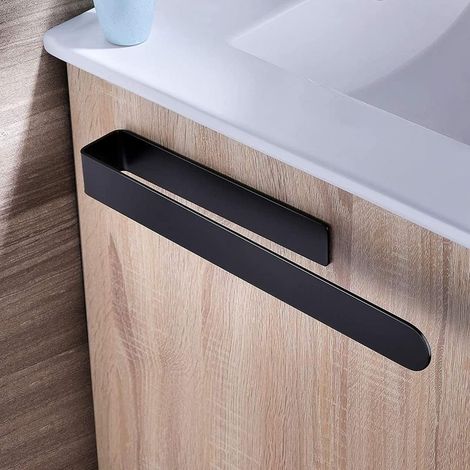 Porte-serviettes mural noir pour salle de bain, fixation adhésive sans perçage, 37 cm (1/5)