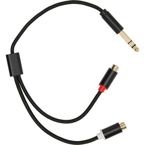 Câble adaptateur répartiteur stéréo en Y, 6,35 mm vers double RCA mâle/femelle, silencieux, plaqué or, 35 cm (13,8 pouces).
