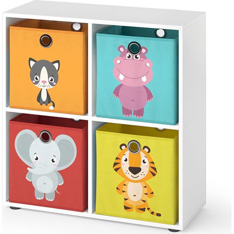 Kinderregal Tetra, Weiß, 72.6 x 72 cm mit 4 Faltboxen (rot/gelb), Vicco