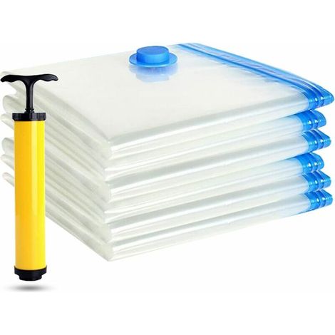 royaluxe - Lot de 6 sacs de rangement sous vide réutilisables pour vêtements, couettes, oreillers, couvertures en laine et bien plus encore, jusqu'à 90 % d'économie d'espace avec aspirateur (1/4)