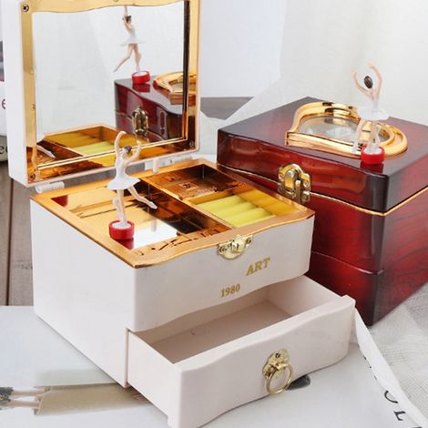 Boîte à bijoux musicale, boîte à musique classique avec tiroir coulissant et boîte à musique rotative représentant une ballerine, boîte de rangement pour bijoux (1/5)
